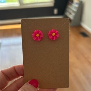 Pink Daisy Stud Earrings with Yellow Center - Women Jewelry Earrings